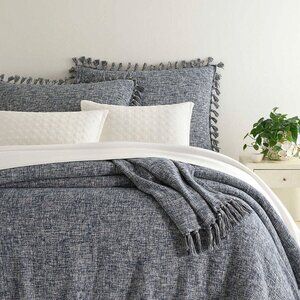 ANNIE SELKE Isla Vista Full Queen cotton/linen tassel coverlet Slate Blue New